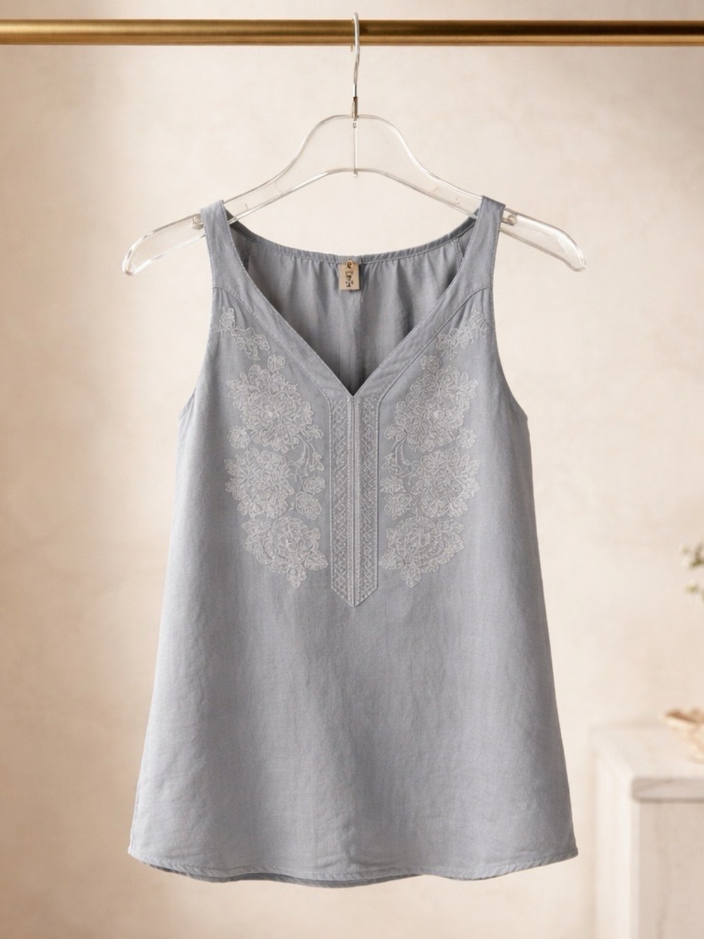 Blue Rain Embroidered V-Neck Sleeveless Top